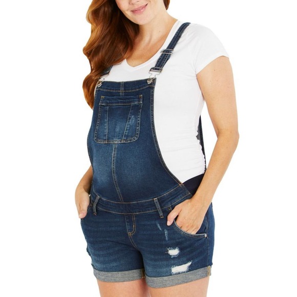 Indigo Blue Pants - Indigo Blue Maternity Denim Overall Shorts Shortall sz Large